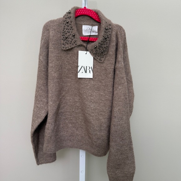 Zara Brown Sweater with Studded Collar kids 9-10 new with tags - Picture 2 of 5